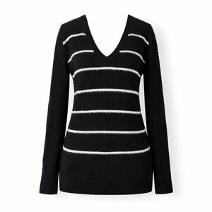 Leo & Sage Black and White Stripe Cashmere Blend Sweater Size S